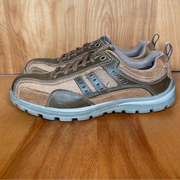 Womens 9 / Mens 7.5 Skechers Relaxed Fit Comfort Shoes Leather Brown TSS1110 - Picture 3 of 8